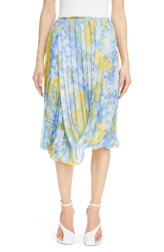 Dries Van Noten Sagan Floral Pleated Chiffon Skirt In Light Blue 514