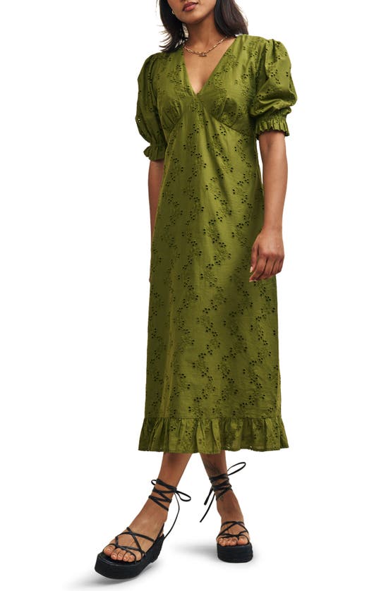 Shop Nobody's Child Delilah Empire Waist Organic Cotton Midi Dress In Green