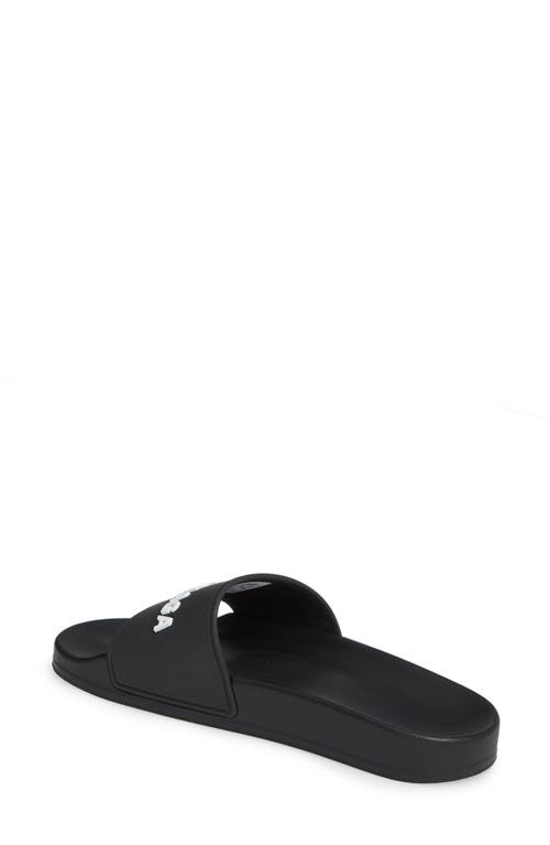 Balenciaga Logo-embossed Pool Slides In Black/white