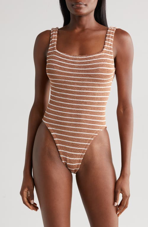 Hunza G Square Neck One-piece Swimsuit In Metallic Cocoa/white