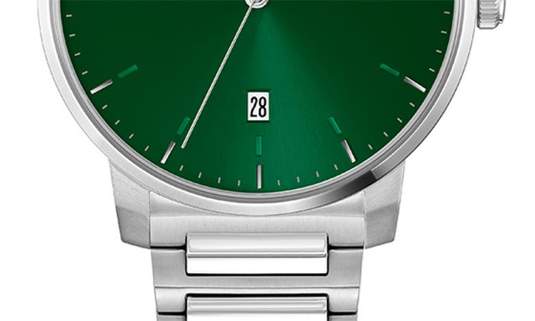 Hugo Boss Men's Dean Quartz Basic Calendar Silver-tone Stainless Steel Watch 41mm In Green