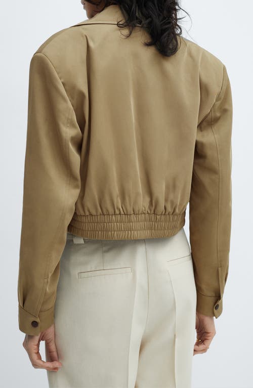 Shop Mango Insect Zip-up Crop Bomber Jacket In Khaki Green