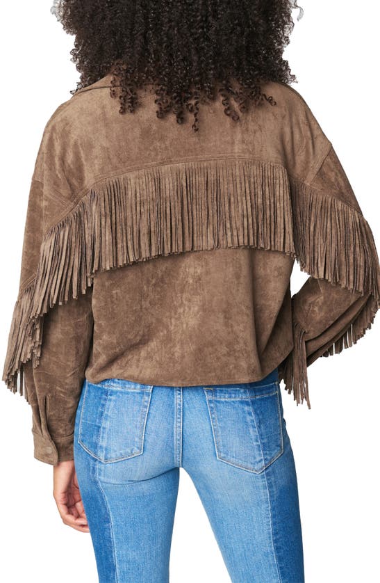 Blanknyc Faux Leather Fringe Trim Jacket In Hot Cocoa