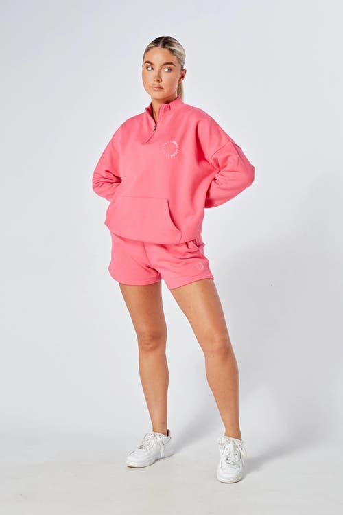 Shop Twill Active Organic Cotton Essentials Oversized  Half Zip Sweatshirt In Pink