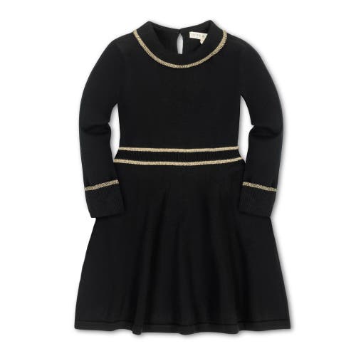 Shop Hope & Henry Baby Girls' Organic Ruffle Collar Sweater Dress, Infant In Black With Gold