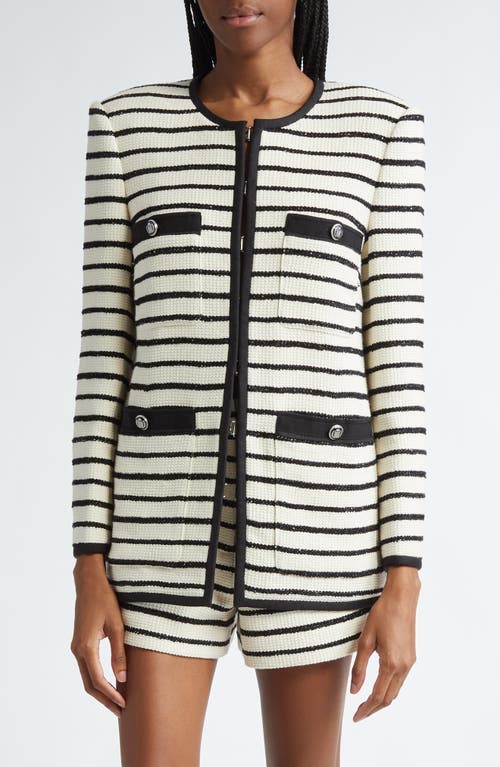 Shop Veronica Beard Foster Cotton Blend Tweed Dickey Jacket In Ivory/black