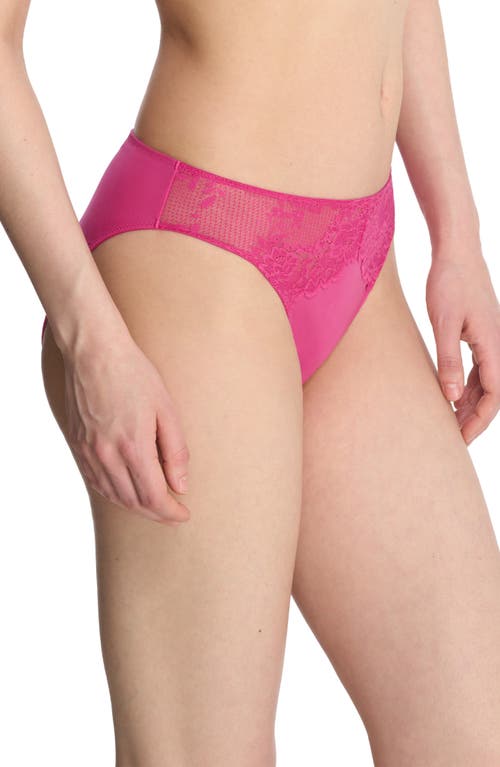 Shop Natori Bliss Allure Lace Thong In Raspberry Glaze