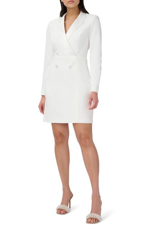 Adrianna Papell Long Sleeve Crepe Knit Tuxedo Sheath Dress in Ivory 