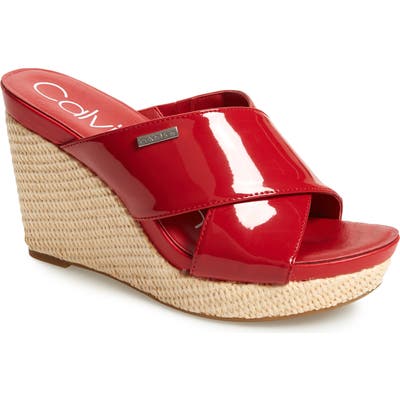 Calvin Klein Jacolyn Wedge Slide Sandal- Red