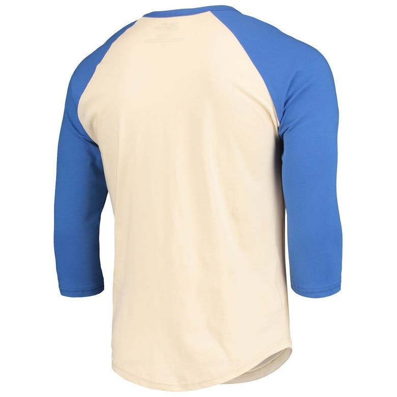 MAJESTIC MAJESTIC THREADS CREAM/ROYAL DENVER BRONCOS GRIDIRON CLASSICS RAGLAN 3/4-SLEEVE T-SHIRT