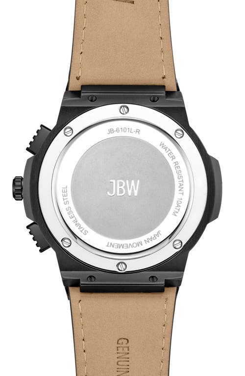 Jbw Saxon Diamond Croc Embossed Leather Strap Watch, 44mm In Ip Black
