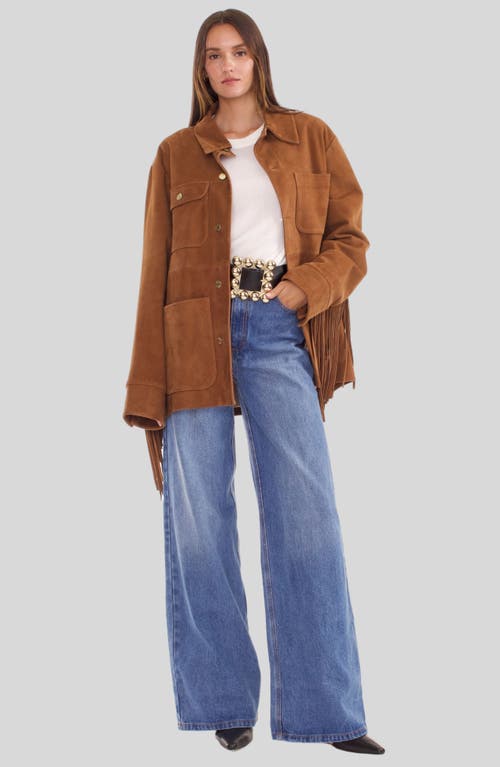 Shop Cynthia Rowley Fringe Suede Jacket In Brown