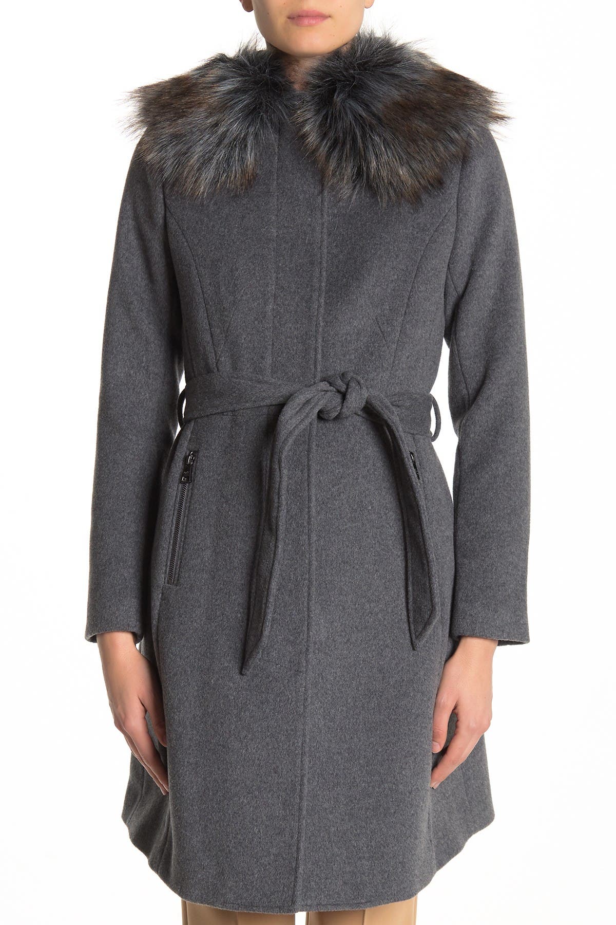 Karl Lagerfeld | Faux Fur Trim Wool Blend Coat | Nordstrom Rack