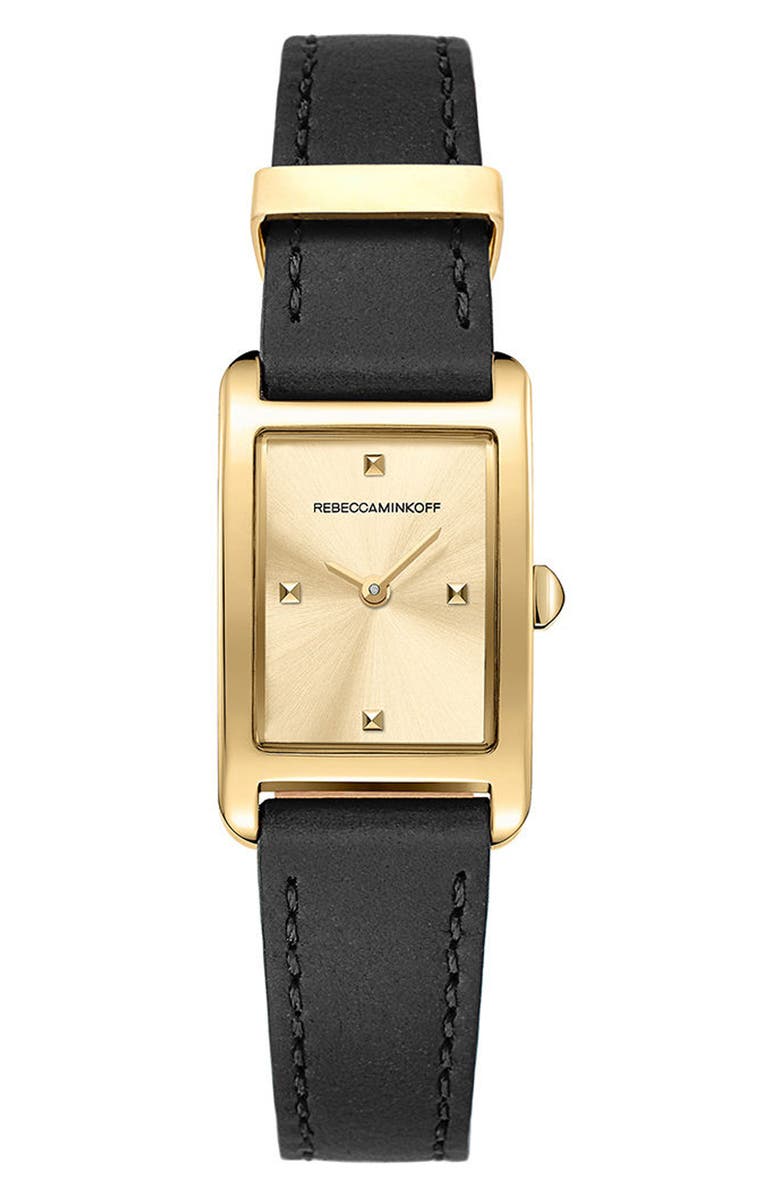 REBECCA MINKOFF Moment Leather Strap Watch, 19mm x 30mm, Main, color, 001