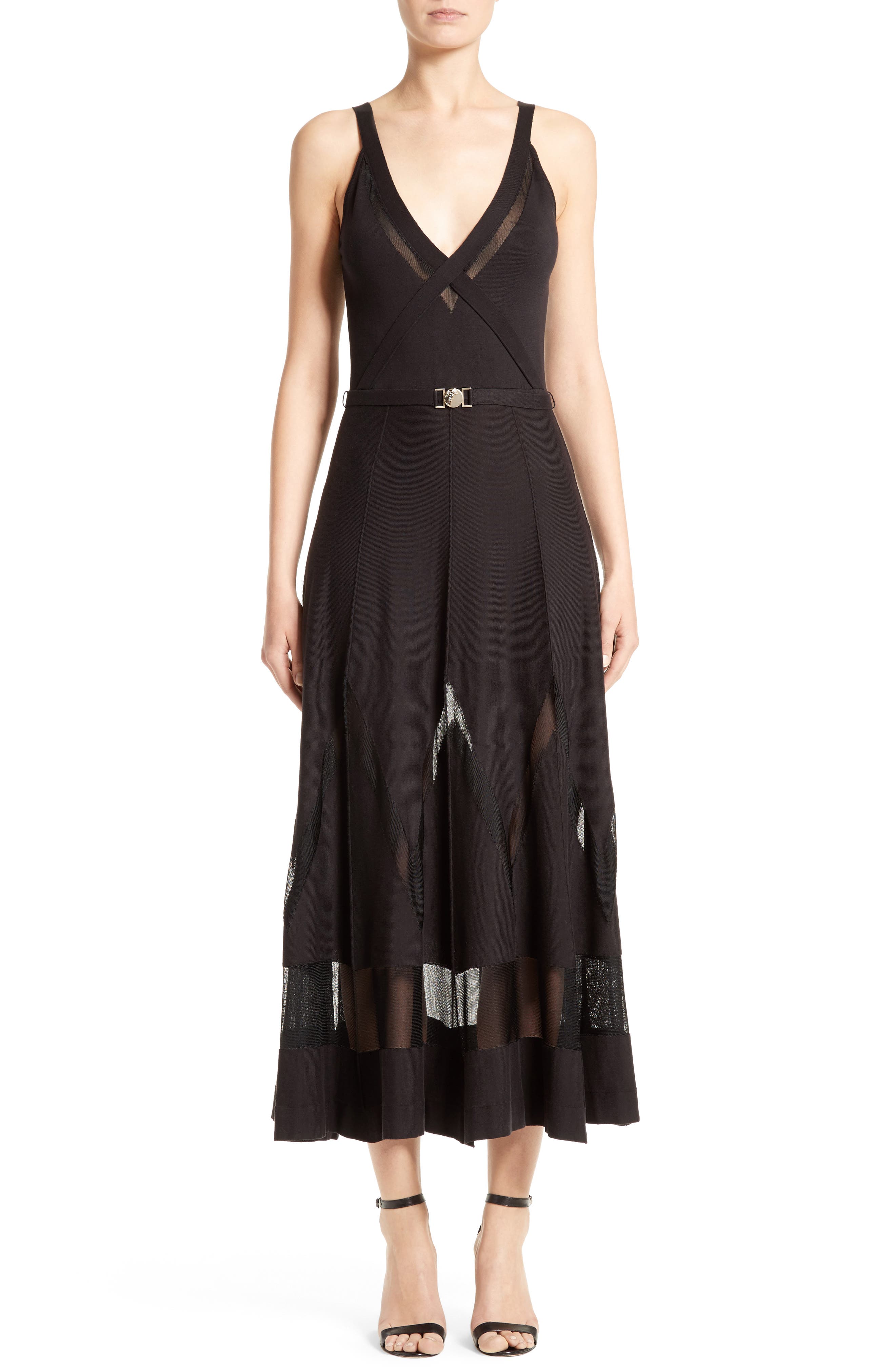 Versace Collection Sheer Inset Knit Midi Dress Nordstrom