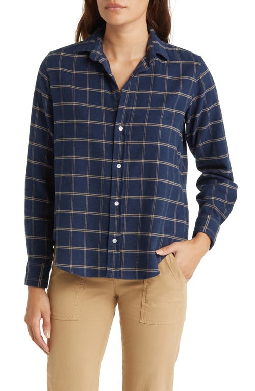 Frank Windowpane Plaid Button-Up Shirt in Navy W/Double Tan Windowpane
