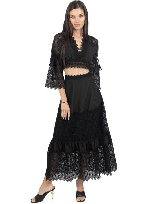 Shop Akalia Emily Guipure Lace Top & Maxi Skirt Set In Black