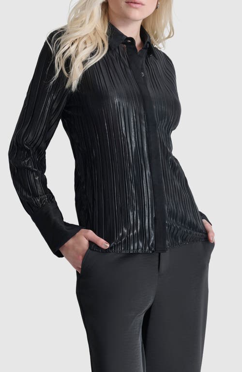 Shop Dkny Foil Pleated Button-up Shirt In Black