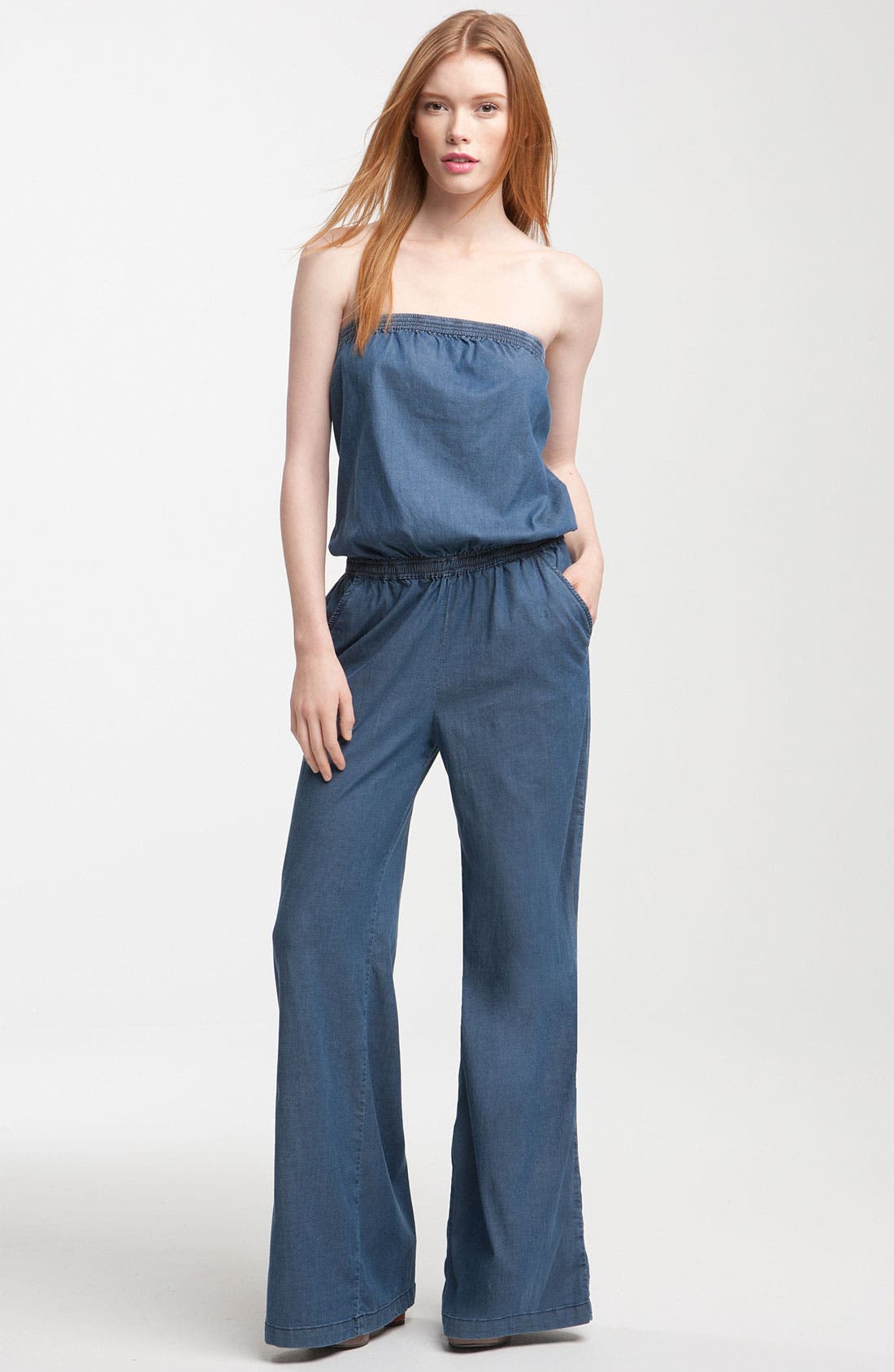 strapless chambray jumpsuit