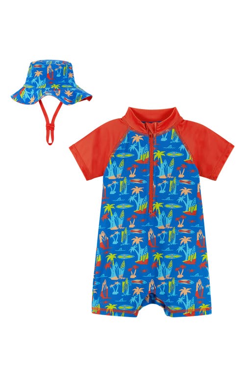 Andy & Evan Surfboard Print One-Piece Rashguard Swimsuit Sun Hat Set at Nordstrom,