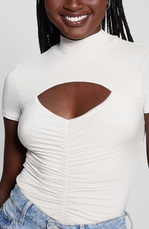 Guess Brienna Cutout Jersey Top In Pearl Oyster