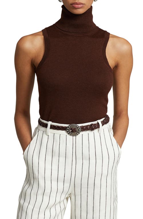 Polo Ralph Lauren Sleeveless Wool Turtleneck Sweater in Chocolate Brown