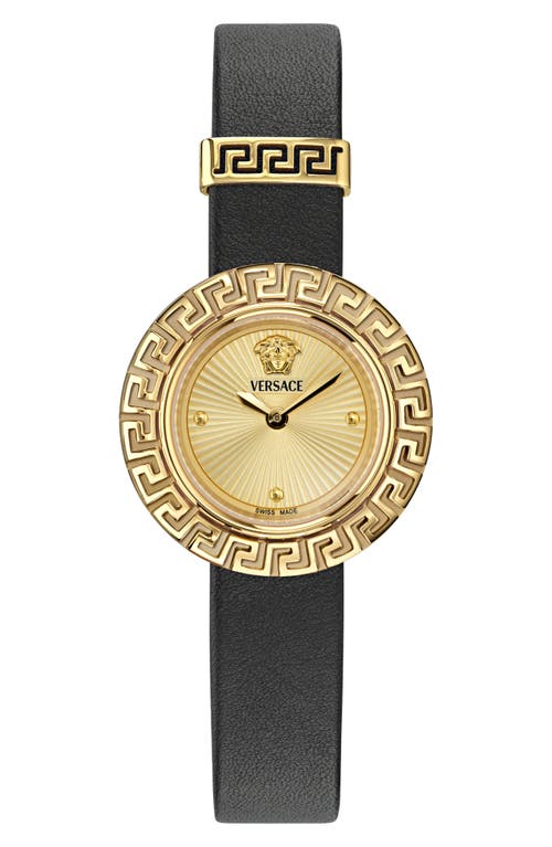 Versace La Greca Leather Strap Watch, 28mm in Ip Yellow Gold at Nordstrom