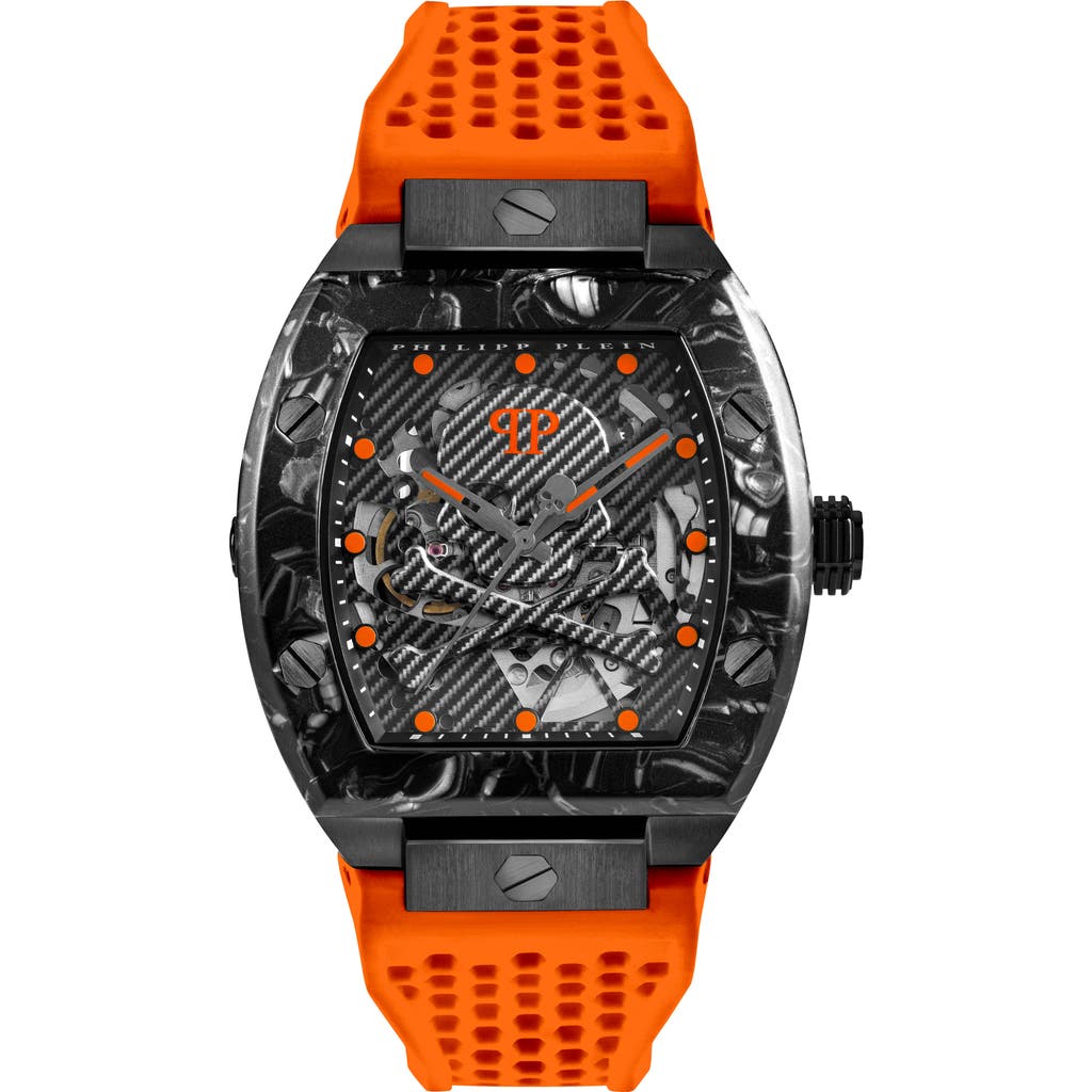 PHILIPP PLEIN The $keleton $port Master Silicone Strap Watch, 44mm in Ip Black/Orange 