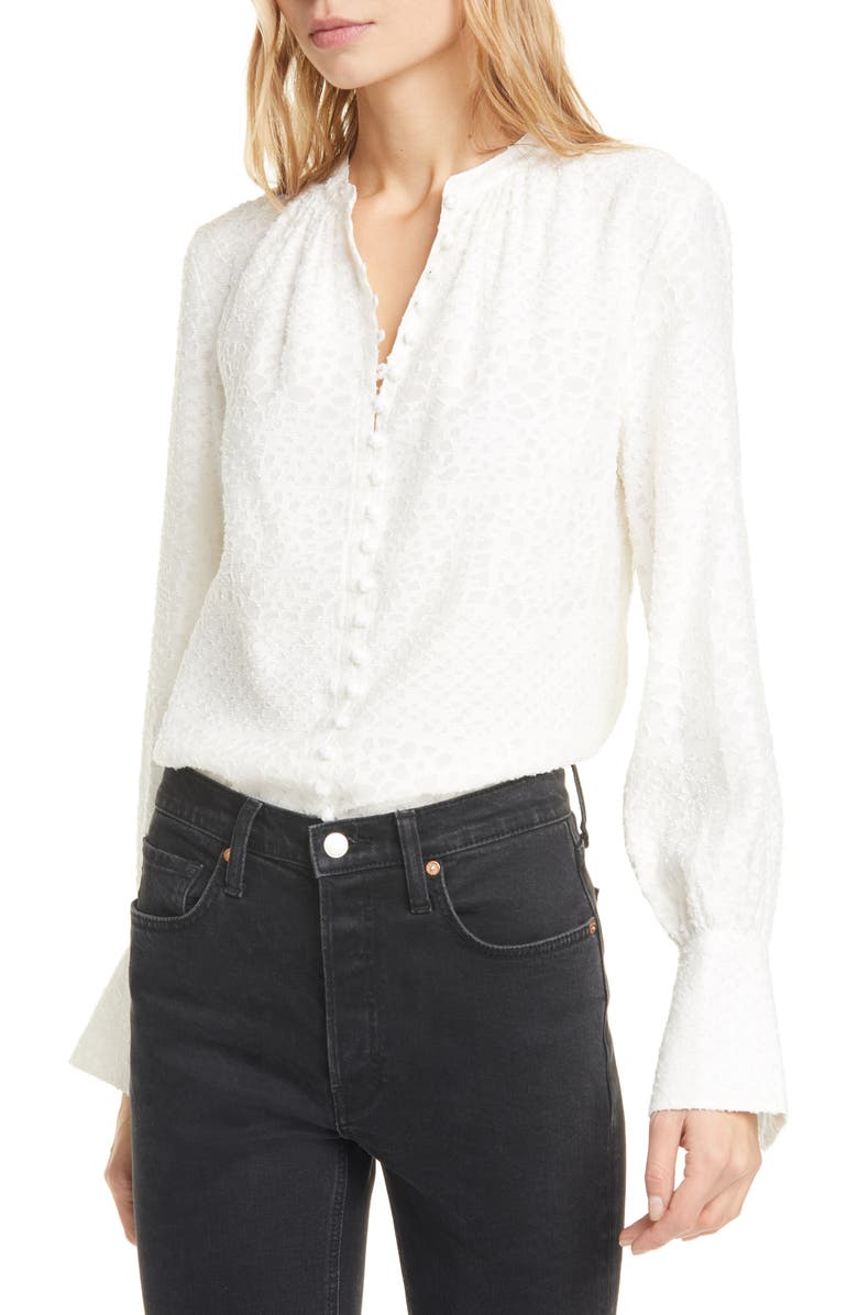 JOIE Tariana Jacquard Long Sleeve Blouse, Main, color, PORCELAIN