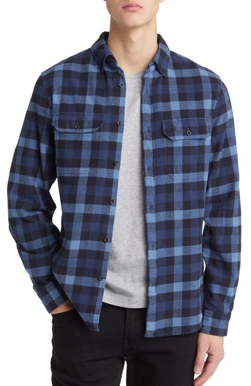 Fjällräven Skog Trim Fit Plaid Cotton Flannel Button-Down Shirt in Indigo Blue-Dark Navy