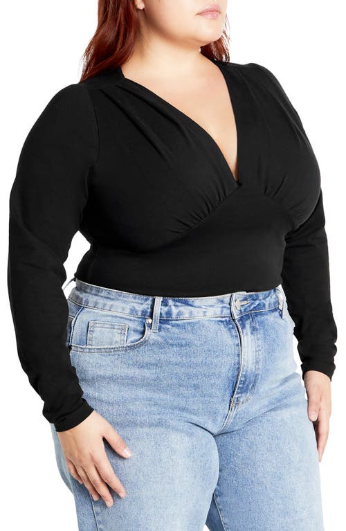 Shop City Chic Amelila Pleated Long Sleeve Bodysuit In Black