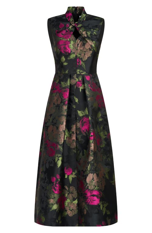 Kay Unger Rosemarie Floral Cocktail Dress In Bright Rose Multi