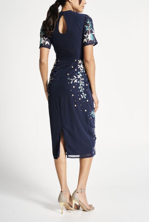 Shop Frock And Frill Floral Embroidered Midi Gown In Navy