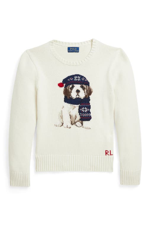 Shop Polo Ralph Lauren Kids' Novelty Dog Wool Sweater In Herbal Milk