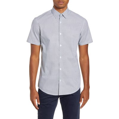 Calibrate Trim Fit Geo Print Short Sleeve Button-Up Shirt, White