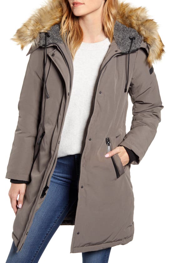 Sam Edelman Faux Fur Trim Hooded Down Jacket In Lt Grey | ModeSens