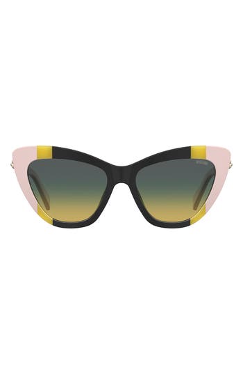 Moschino Grey Shaded Green Cat Eye Ladies Sunglasses Mos122/s 071c/je 53 In Black Yellow