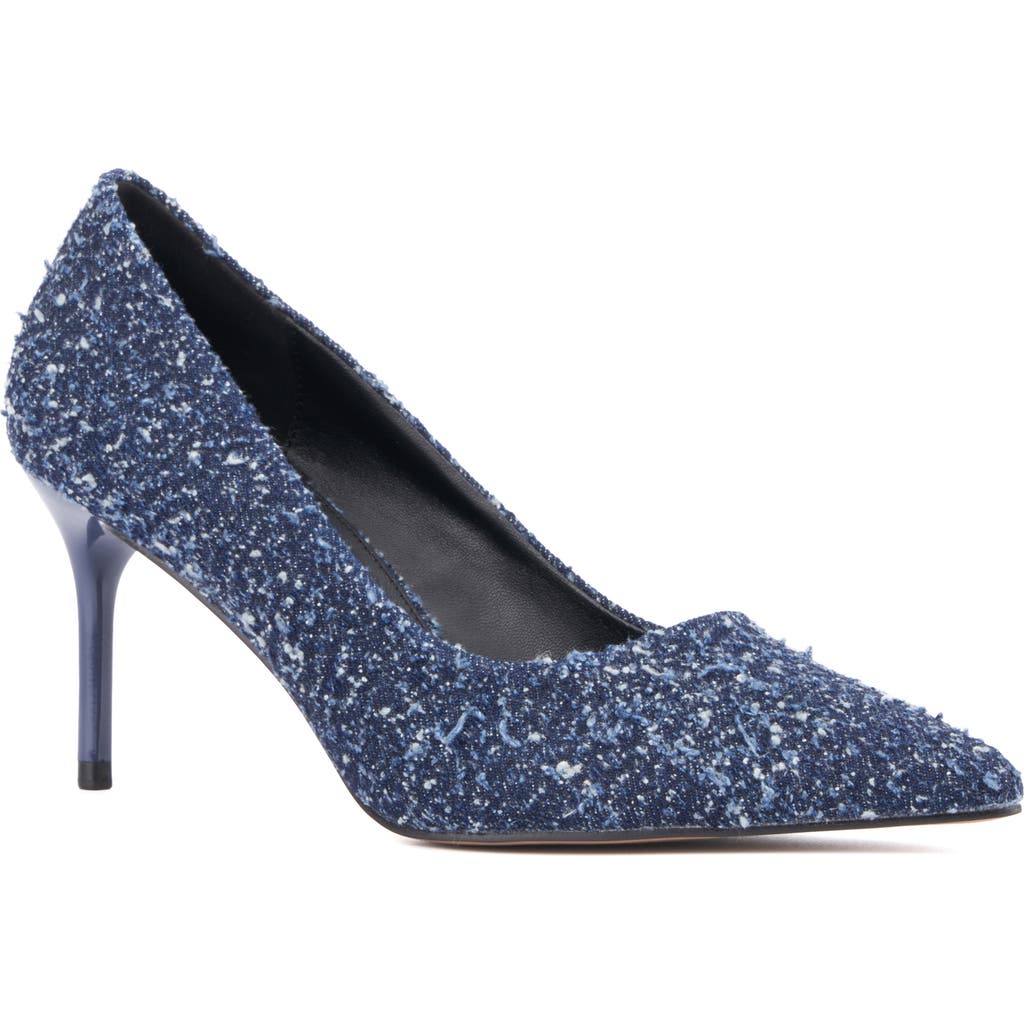 New York And Company Belle Reptile Embossed Pump In Navy Boucle