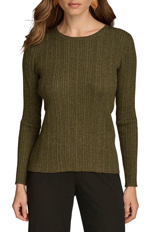 DONNA KARAN Metallic Variegated Rib Merino Wool Blend Sweater in Hthr Beech 