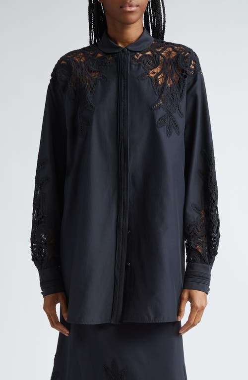 Shop Ulla Johnson Harden Embroidered Yoke Cotton & Silk Tunic Shirt In Noir