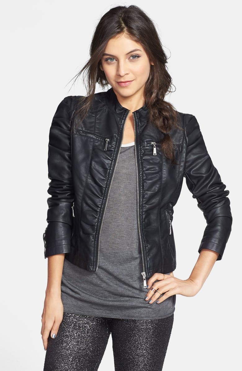 Ruched Faux Leather Jacket