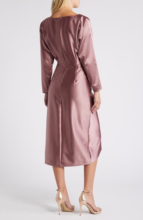 Shop Julia Jordan Long Sleeve Satin Cocktail Midi Dress In Mauve