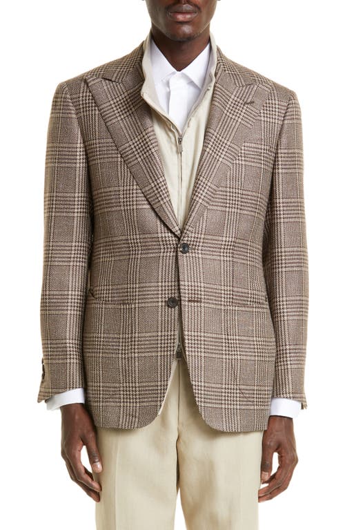 Thom Sweeney Houndstooth Check Wool, Silk & Linen Sport Coat in Brown Check at Nordstrom, Size 46 Us