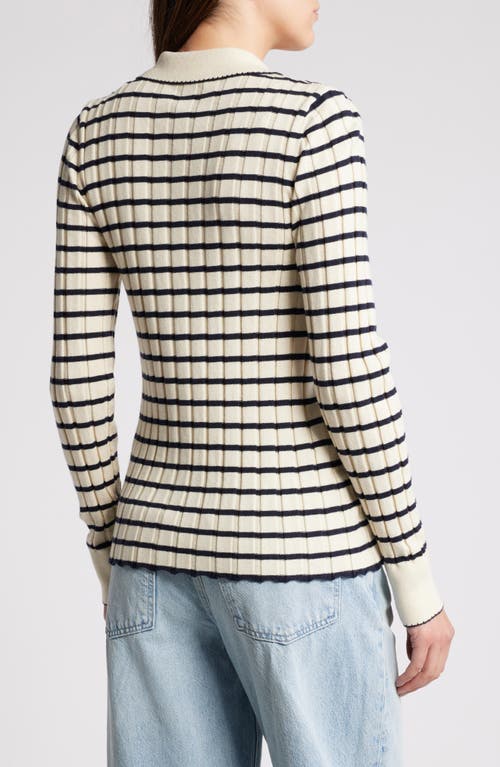 Shop Rails Aurelia Stripe Long Sleeve Cotton & Silk Blend Cardigan In Ivory Navy Stripe