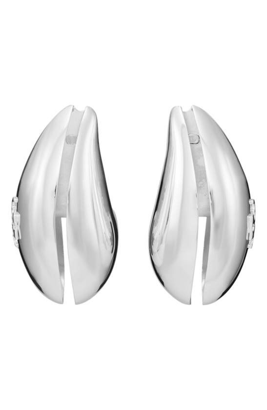 Shop Tory Burch Wave Clip-on Earrings In Light Silver