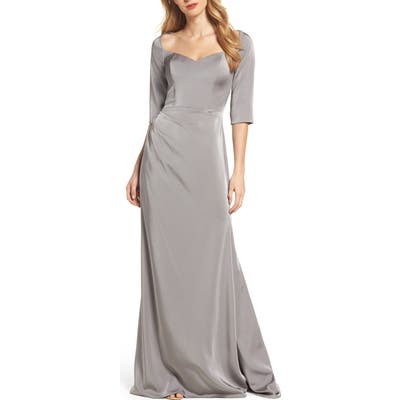 La Femme Sweetheart Satin Gown, Grey
