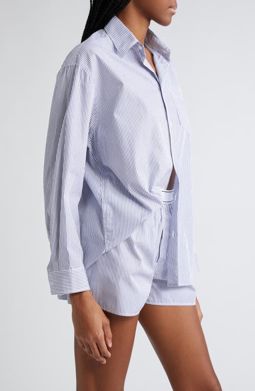 Shop Sporty And Rich Sporty & Rich Stripe Cotton Button-up Shirt In White/navy Thin Stripe