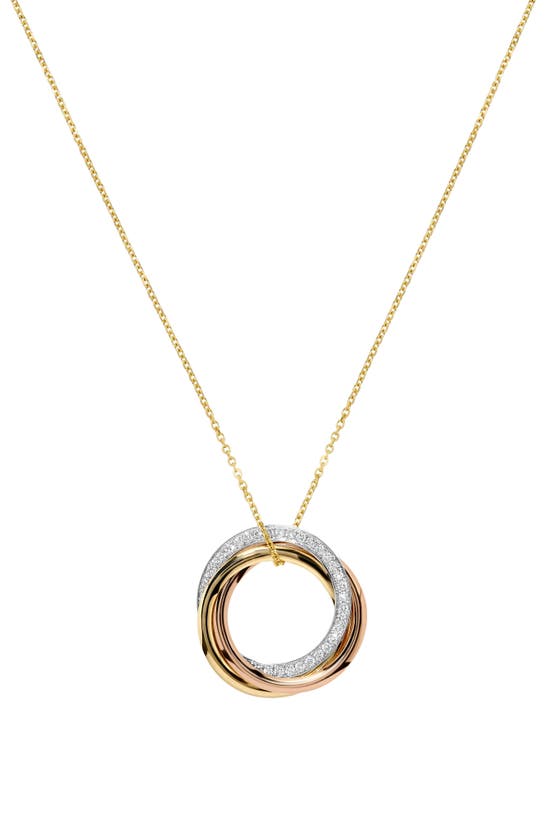 H.j. Namdar Three Tone Circle Pendant Necklace In 14k Yellow - White - Rose Gold