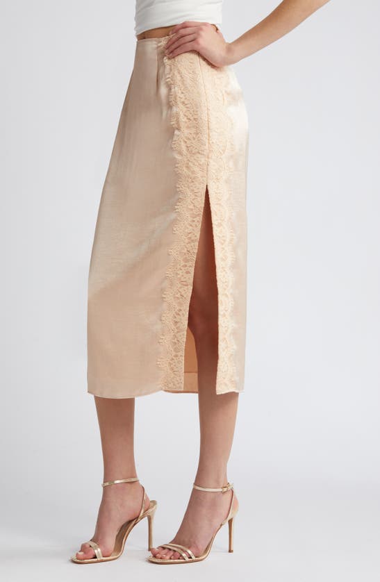 Shop Open Edit Lace Panel Satin Skirt In Beige Bisque
