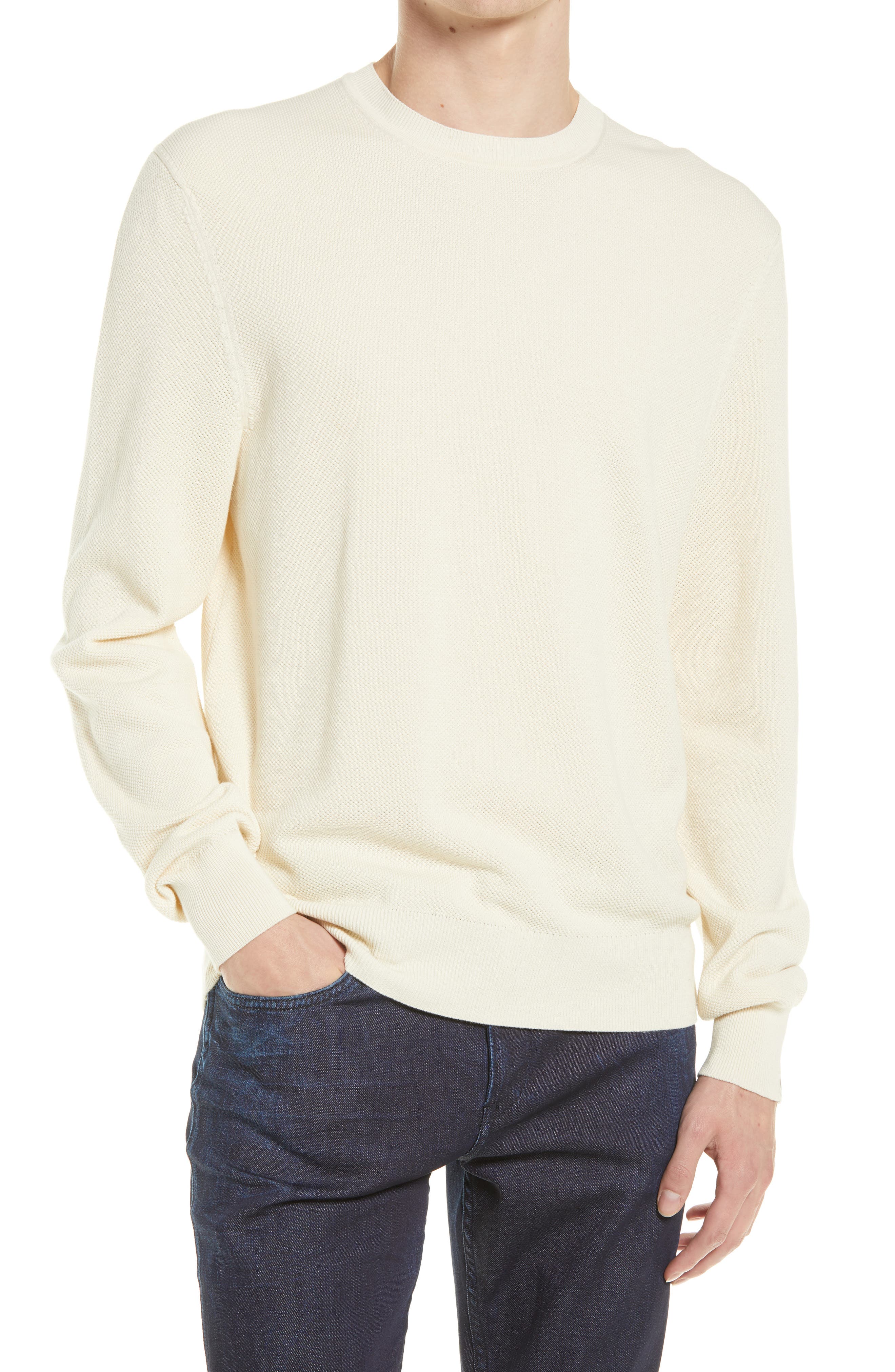men's white crew neck sweater